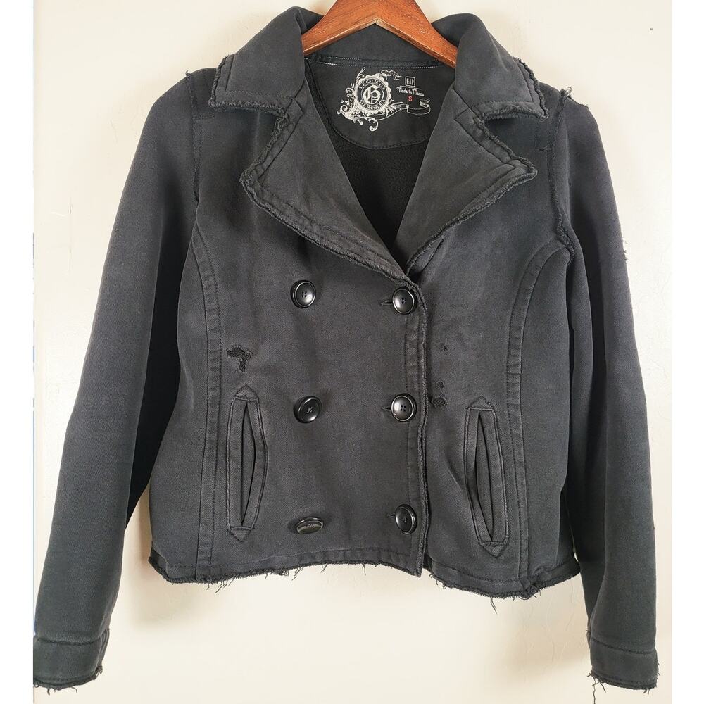 Vintage GAP Cropped Distressed Double Breasted Jacket Size S Goth Y2K Grunge